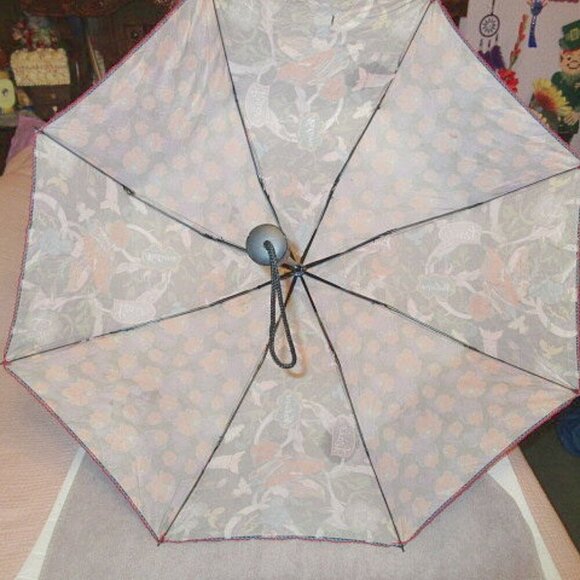 Vtg The Sak Happy & Free Compact Umbrella Crochet Bird Peace Love Nature Hippie - Picture 6 of 12